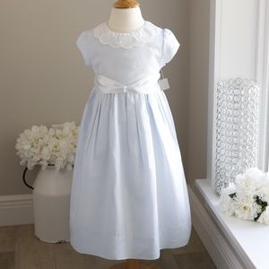 Girls Blue LINEN Boutique Dress Bailey Boys Embroidery SPRING Portrait
